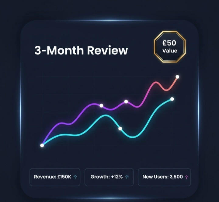 3-Month Review Report – UK Free 3-month Google Business Profile review chart showing growth metrics.