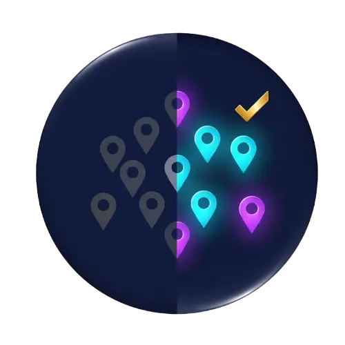 Real Proof – Map Pins Visibility Icon Real proof icon showing map pins moving from grey to visible after optimisation.